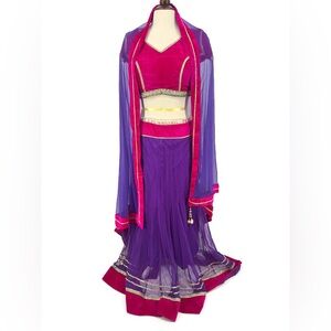 Traditional Indian Lehenga Choli Set Net Skirt with Dupatta Embellished Trim Med